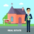 Real estate broker at work. Building for sale Royalty Free Stock Photo