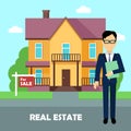 Real estate broker at work. Building for sale Royalty Free Stock Photo