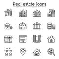 Real estate, building icon set in thin line style Royalty Free Stock Photo