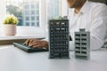 real estate business and development. businessman, developer or architect working in office, typing on computer keyboard