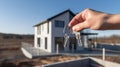 Real Estate Business, Handing Over Keys to Modern House Sold by Agent, Generative AI