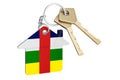 Real estate in Central African Republic. Home keychain with Central African flag. Property, rent or mortgage concept. 3D rendering