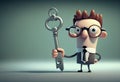 Real estate concept, Businessman holding a key in his hand. 3d cartoon illustration. generative ai Royalty Free Stock Photo