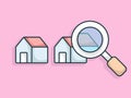 Real estate concept finding home with magnifying glass