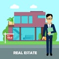 Real Estate Concept Illustration in Flat Design. Royalty Free Stock Photo