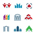 Real estate construction building in city community center logo icon