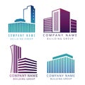 Real estate, construction company logo set. Construction emblems with builings vector illustration