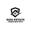 Real estate design template. House shield logo design. Vector and illustration.