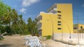 Real estate development erodes lush exotic greenery on island of Himmafushi. Royalty Free Stock Photo