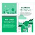 Real estate development, residential building, modern minimalist architecture, house construction, green neighborhood