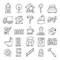 Real Estate Doodle vector icon set. Drawing sketch illustration hand drawn line eps10 Royalty Free Stock Photo