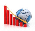 Real estate falling chart with globe, 3d render Royalty Free Stock Photo