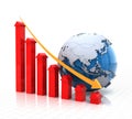 Real estate falling chart with globe, 3d render Royalty Free Stock Photo