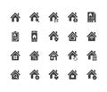 Real estate flat glyph icons set. House sale, home insurance, mortgage calculator, apartment search app, building Royalty Free Stock Photo