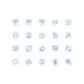 Real Estate flat line icons set. Includes such as sIcons as a house, apartment, keys, garage, house layout, residential building.