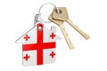 Real estate in Georgia. Home keychain with Georgian flag. Property, rent or mortgage concept. 3D rendering
