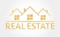 Real estate gold logo. House icon in line style. Creative logo design. Real estate agency template. Vector illustration Royalty Free Stock Photo