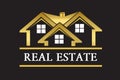 Real estate golden house logo icon vector image design Royalty Free Stock Photo