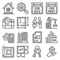 Real Estate and Home Rent Icons Set on White Background. Vector