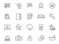 Real estate house line icon set. Property building commercial mortgage. Vector house sale rent loan realtor sign