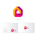 Real estate house logo. Impossible figure like a house. Construction, property company emblem.