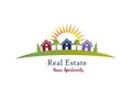 Real estate house sun and park logo vector icon