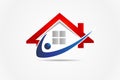 Real estate red house and people figure logo icon vector image Royalty Free Stock Photo