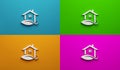 Real Estate Houses Leaf in white color in four different color backgrounds. 3D Rendering Illustration Logo Royalty Free Stock Photo