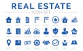 Real Estate Icon Set of Home, House, Apartment, Buying, Renting, Searching, Investment, Choosing, Wishlist, Low High Price, Owner Royalty Free Stock Photo