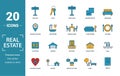 Real Estate icon set. Include creative elements for sale, rent sign, house location, living room, elevator icons. Can be used for Royalty Free Stock Photo