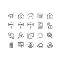 Real Estate icon set. Includes such as sIcons as a house, apartment, keys, garage, cottage, house layout, contract, residential