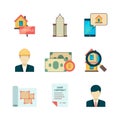 Real estate icons. Rent property home sale homeowner manager realtor insurance building business flat vector pictures