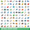 100 real estate icons set, isometric 3d style Royalty Free Stock Photo