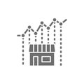 Real estate index growth chart, rising cost of housing grey icon.