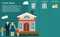 Real Estate infographic template and elements. The template includes illustrations of family and house with icons. Modern