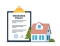 Real estate Insurance concept. Insurance policy on clipboard and beautiful private house. House insurance business services. Royalty Free Stock Photo
