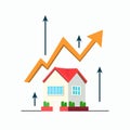 Housing price rising up. Real estate investment or property growth concept, house with arrow graph. Isolated vector illustration Royalty Free Stock Photo