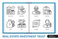 Real Estate Investment Trust REIT infographics linear icons collection