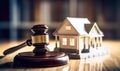 Real Estate Legal Battle Miniature House and Judge\'s Gavel on Display - Generative AI