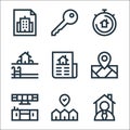 real estate line icons. linear set. quality vector line set such as real estate agent, location, cooking, placeholder, new, pool,