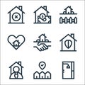 real estate line icons. linear set. quality vector line set such as bath, location, real estate agent, security, agreement,