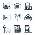 real estate line icons. linear set. quality vector line set such as real estate, new, living room, sold, billboard, print, flat,