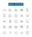 Real estate line icons signs set. Design collection of Property, Homes, Land, Houses, Investment, Agent, Broker, Market