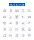 Real estate line icons signs set. Design collection of Property, Homes, Land, Houses, Investment, Agent, Broker, Market