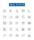 Real estate line icons signs set. Design collection of Property, Homes, Land, Houses, Investment, Agent, Broker, Market