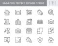 Real estate line icons. Vector illustration include icon - house, insurance, commercial, blueprint, townhouse, keys