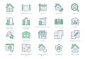 Real estate line icons. Vector illustration include icon - house, insurance, commercial, blueprint, townhouse, keys Royalty Free Stock Photo