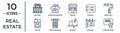 real.estate linear icon set. includes thin line balcony, facade, paint roll, office building, for sale, certification, duplex Royalty Free Stock Photo