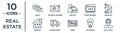 real.estate linear icon set. includes thin line slides, realtor, house key, moving truck, tree house, real state, property icons Royalty Free Stock Photo