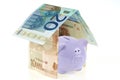 Piggy bank in a house in banknotes